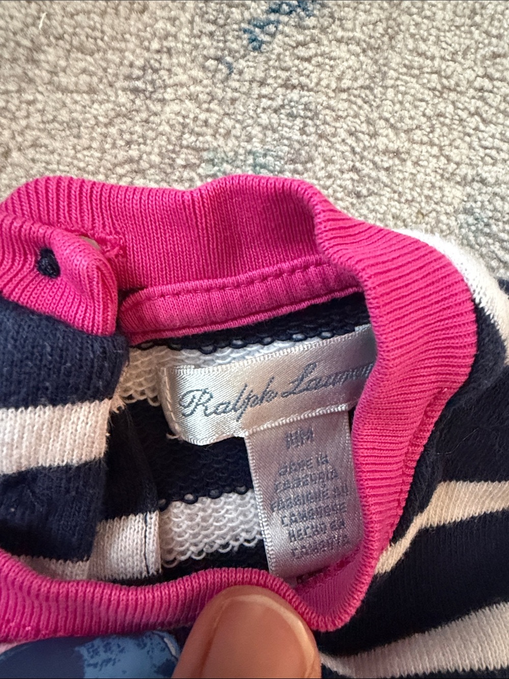 Polo by Ralph Lauren Navy & White Striped Bear Pullover Dress with Pink Trim - Picture 3 of 7